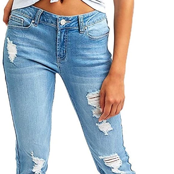 RESFEBER WOMEN'S RIPPED BOYFRIEND JEANS CUTE DISTRESSED SKINNY JEANS SIZE 4 - Picture 1 of 4